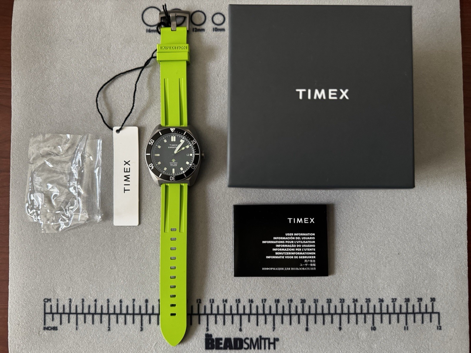 Timex Expedition Pioneer Titanium Automatic Watch w/ Lime Green Strap, New