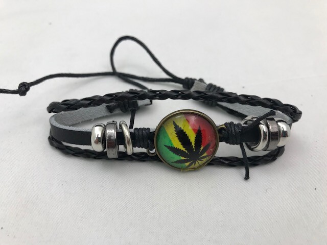 Slick style Unisex Black leather colorful pot plant adjustable bracelet