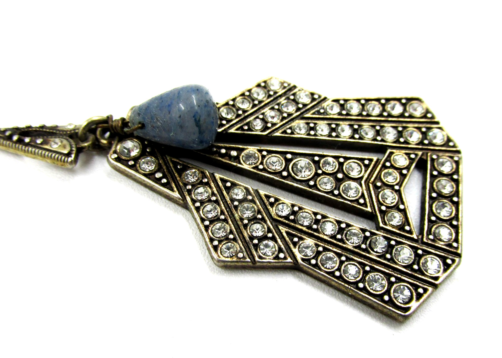 Art Deco Inspired Signed Cabi Speakeasy Pendant Necklace Rhinestones Glass Stone