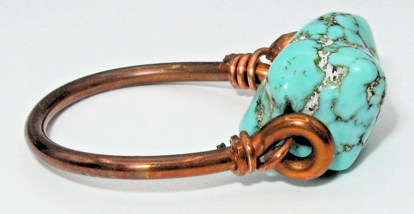 Rustic Handcrafted Copper Ring Simulated Turquoise Howlite Size 9.5 in Boho