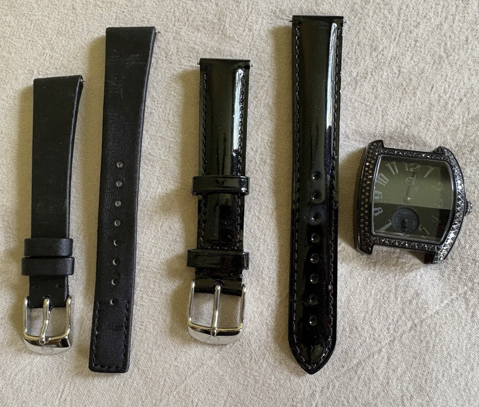 Michele Urban Mini Black Diamond Watch With 2 Spring loaded Straps
