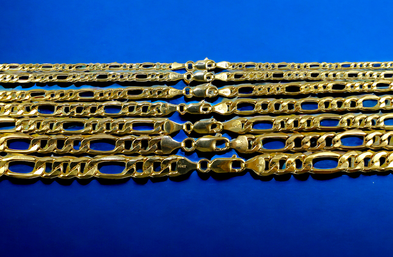 10K Yellow Gold 2mm-8mm Figaro Chain Necklace All Sizes Real Gold Men Women
