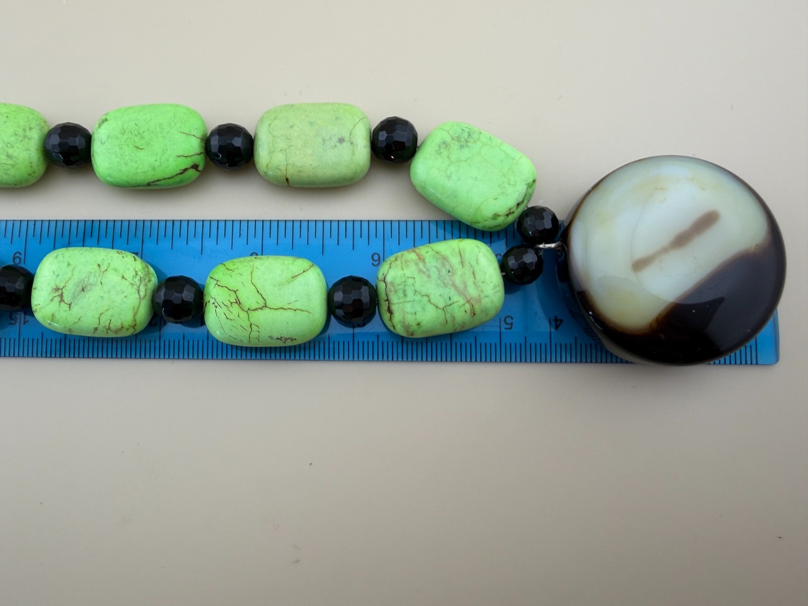 Estate Green Stone Bead Necklace Tests Jadeite/Spinel On Presidium Agate Pendant