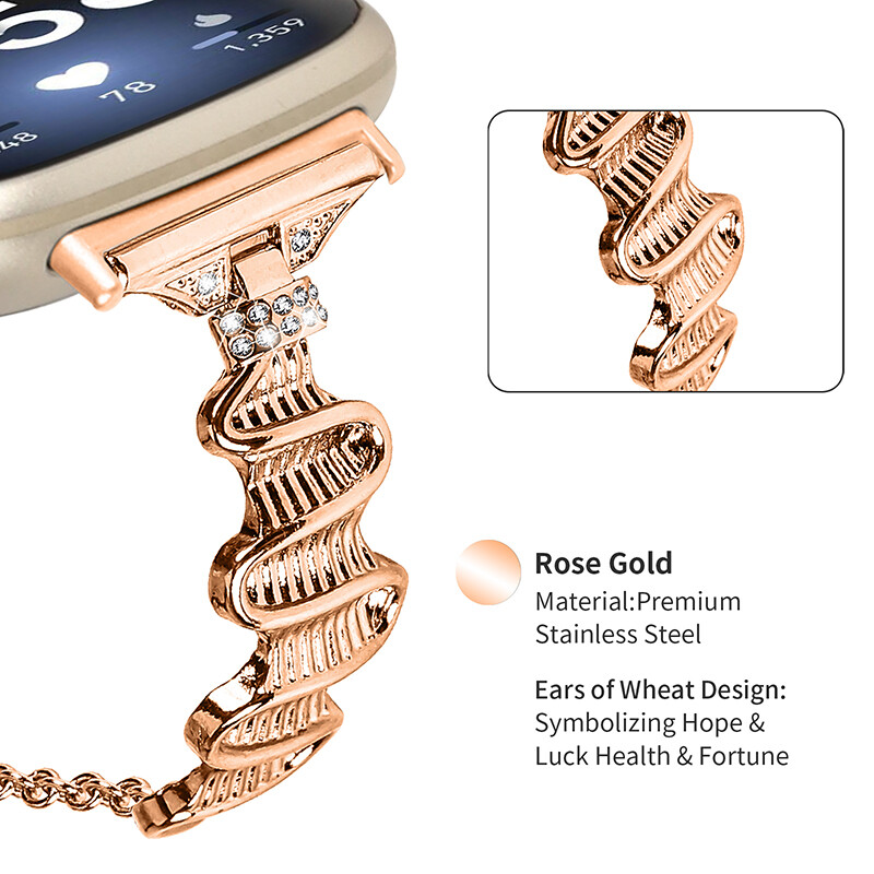 For Fitbit Versa 3/4 Sense 2 Adjustable Rhinestones Strap Stainless Steel Band