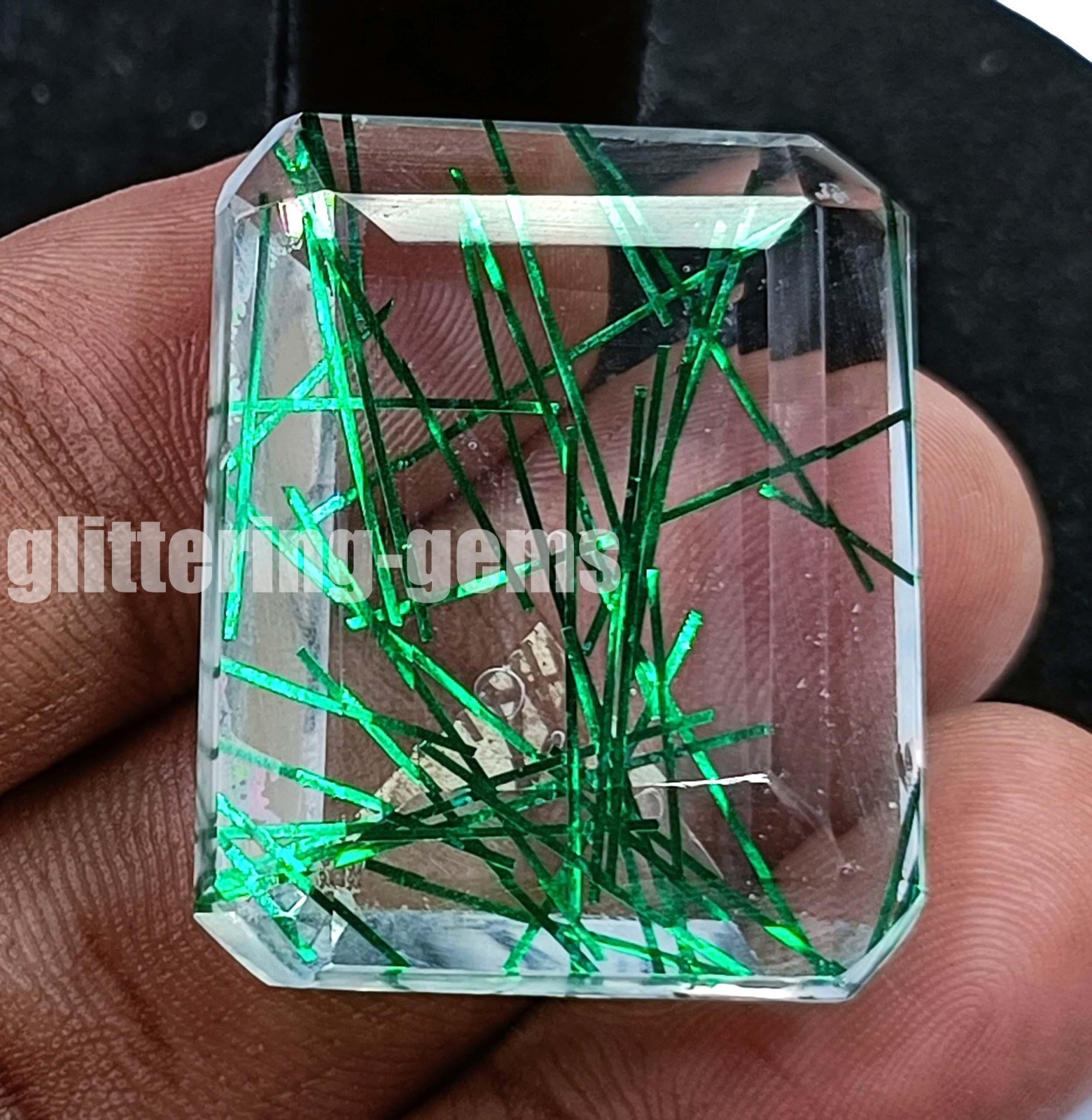 IGL Certified 78.30Ct Natural Green Quartz Rutilated Emerald Cut Loose Gems 5ASB