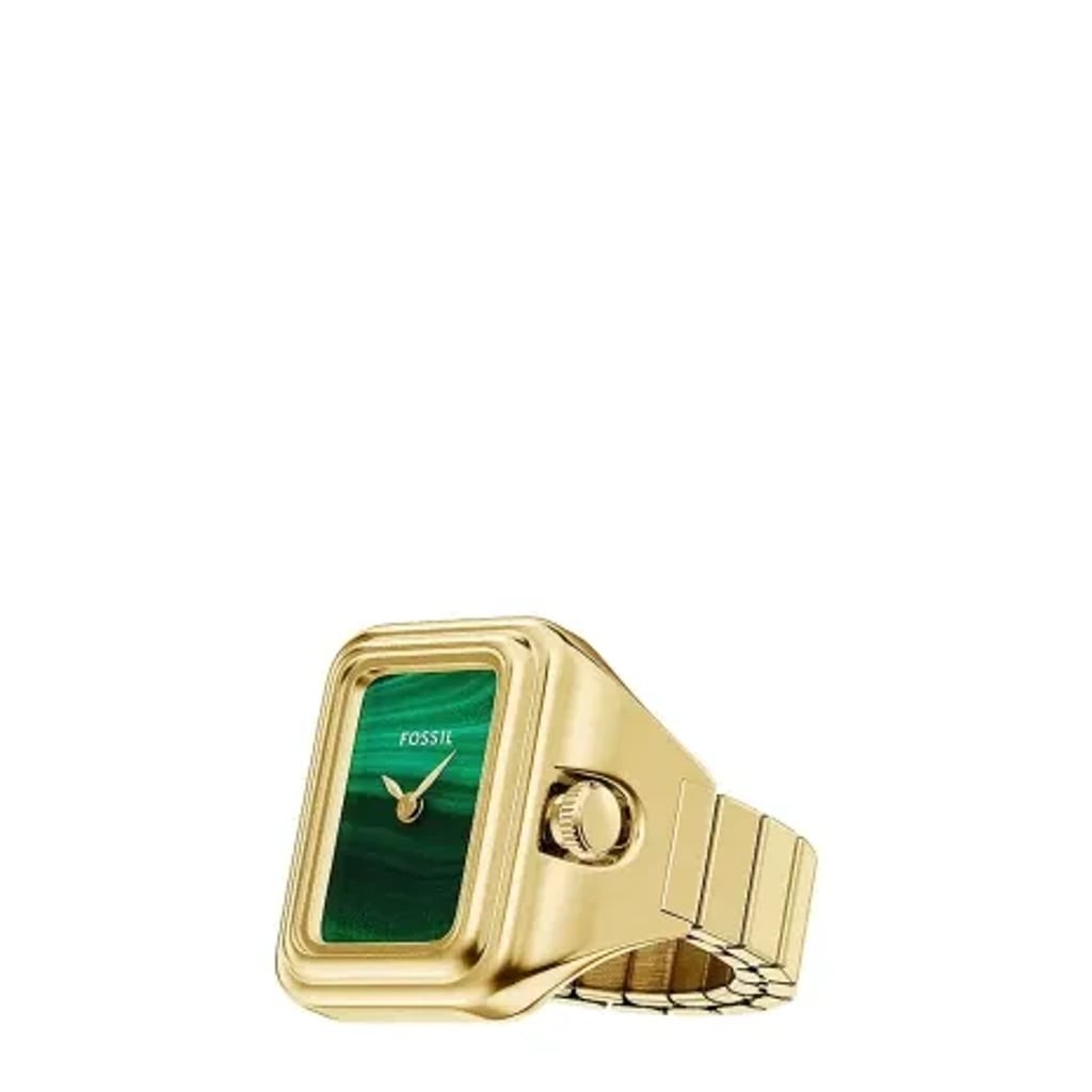 NWT Fossil Gold Tone Ring Watch Green Dial Adjustable Ring ES5448 MSRP $150