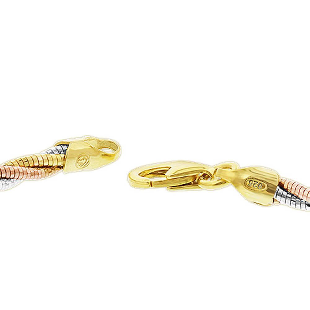 Three Tone Gold Plated Over 925 Sterling Silver Twisted Rope Chain Bracelet 7.5″