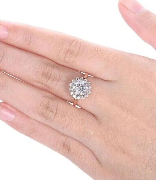 2Ct Round Cut Simulated Diamond Halo Engagement Ring 14k Rose Gold Plated