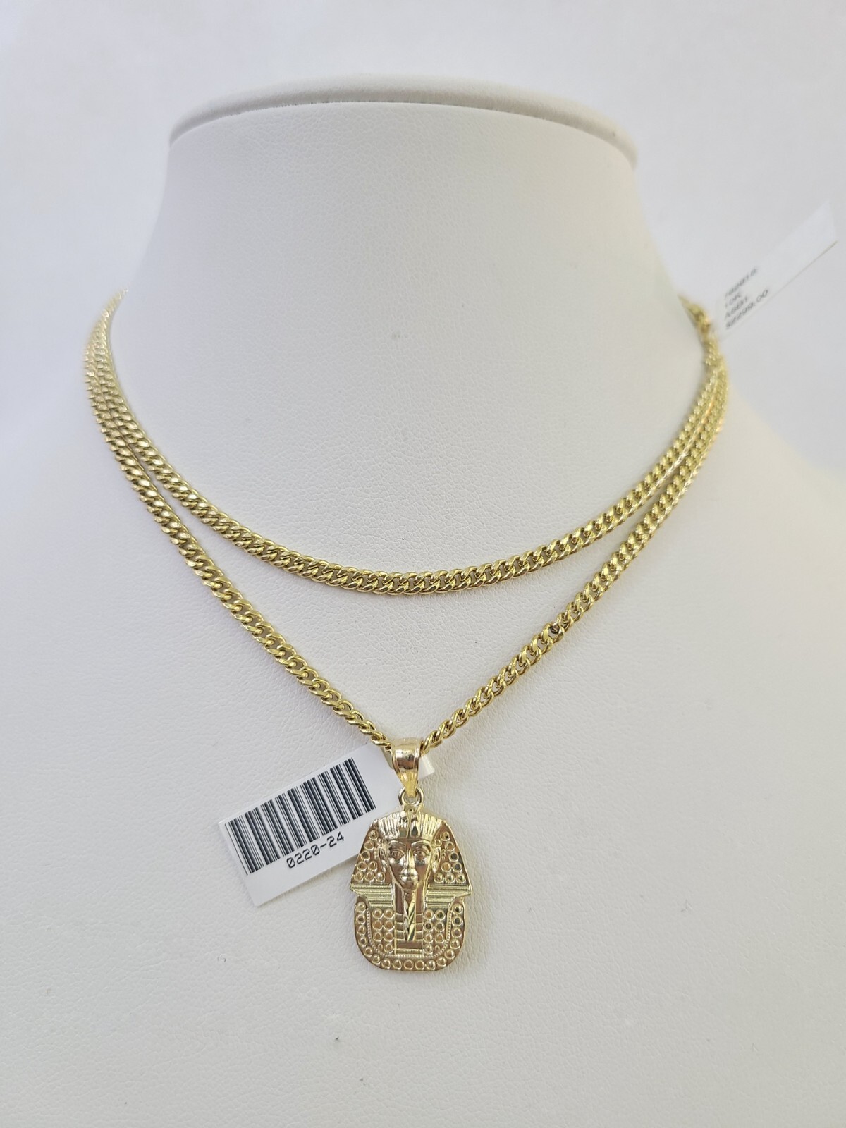 10K Gold Miami Cuban Chain Pharaoh Charm 18″-30″ 3mm REAL Pendant