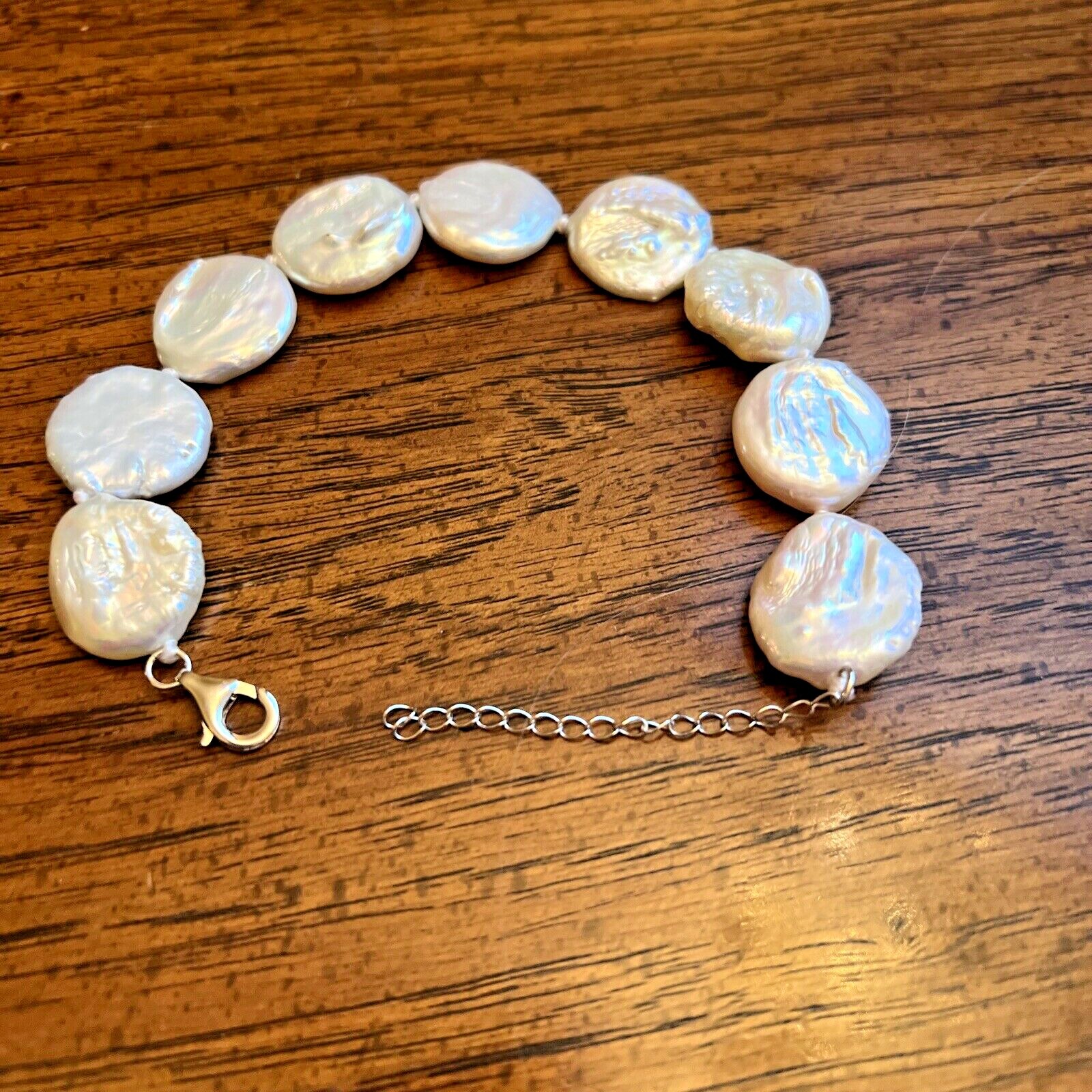 Natural!! White Keshi Cultured Pearl Bracelet in Sterling Silver (7-9 In)