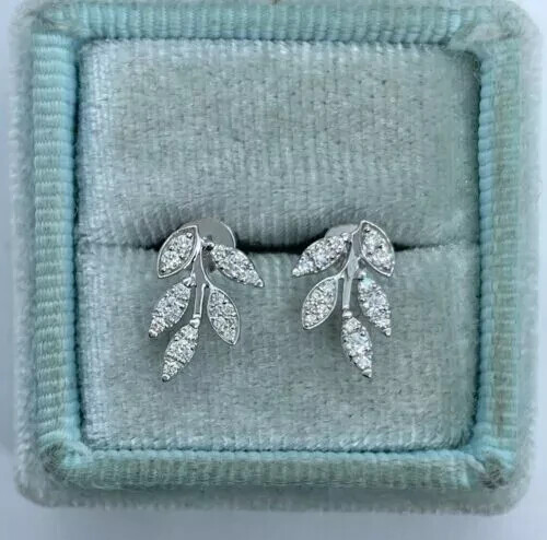 Valentine 0.20Ct Lab Created Diamond Leaf Stud Earrings 14K White Gold Plated