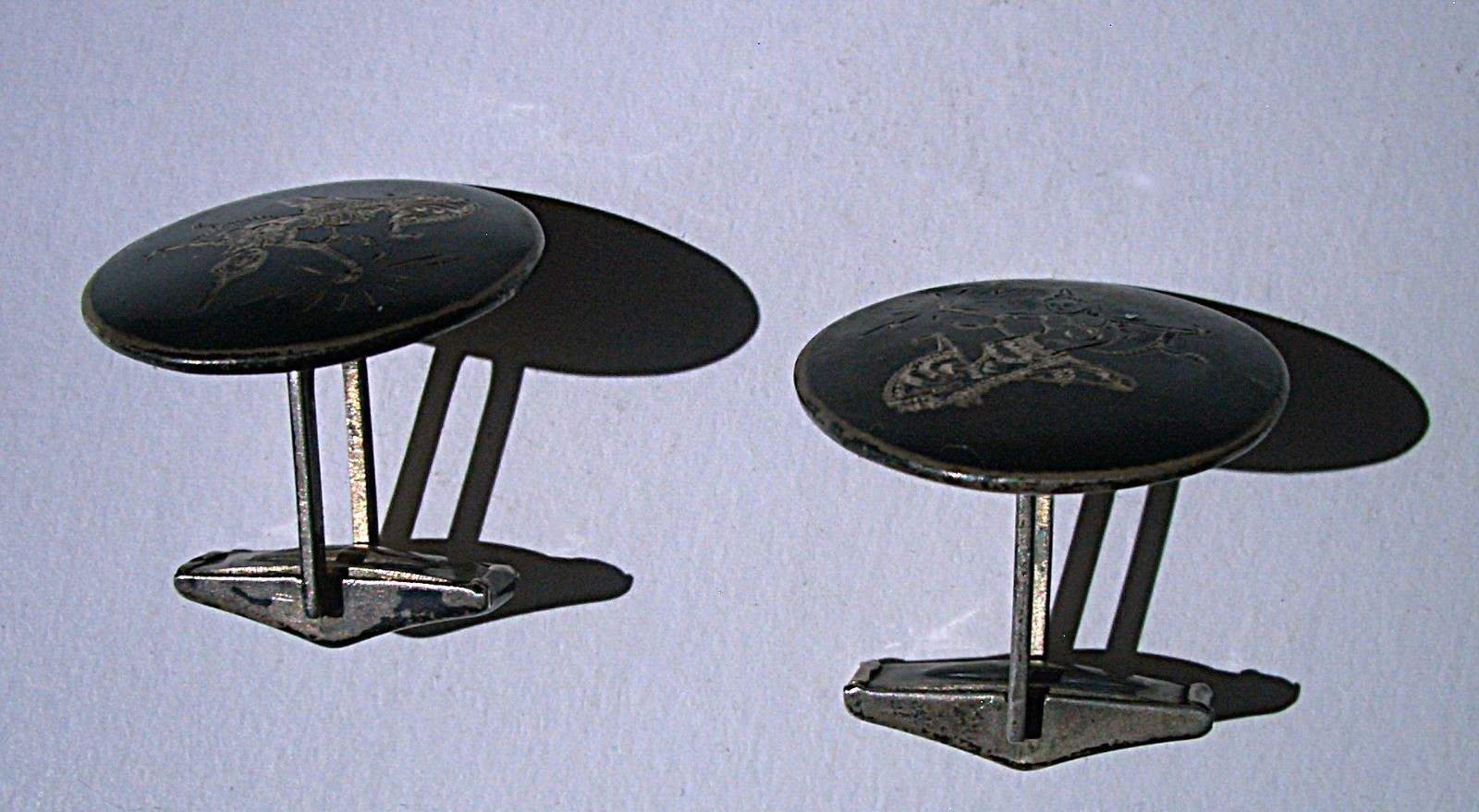 Vtg Mid 20th Century Large Marked Siam Sterling Silver Cufflinks Niello Dancer