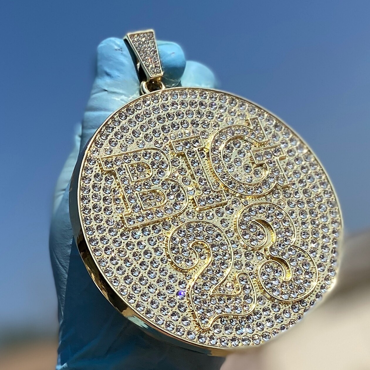 Huge “Big 23” Jumbo Hip Hop Pendant Iced 14K Gold Plated Simulated CZ Medallion