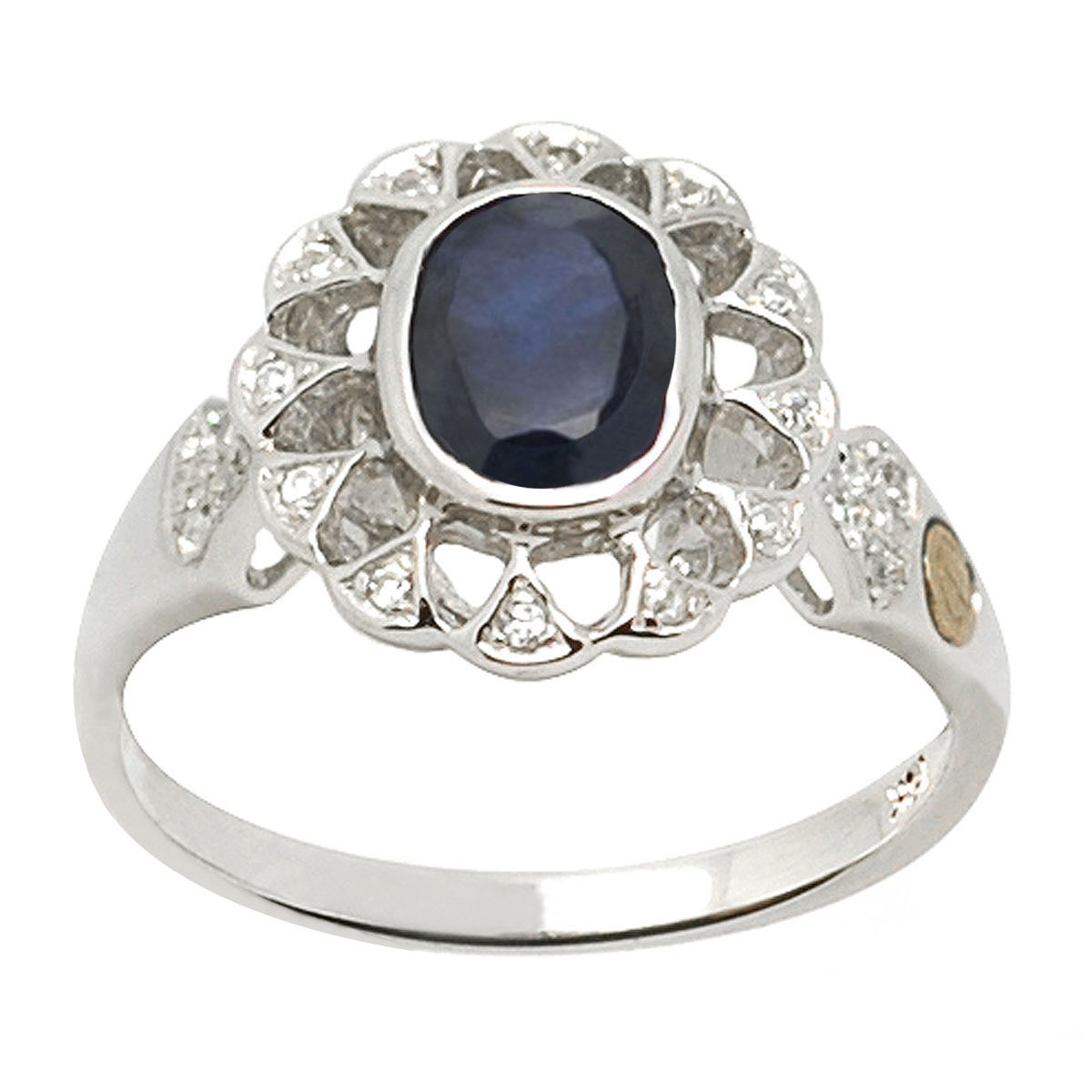De Buman Sterling Silver Oval Sapphire & Cubic Zirconia Flower Ring, Size 7