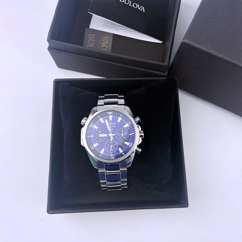 Classic New Marine Star Bulova Stainless Steel Men’s 96B256 Blue Watch 43mm