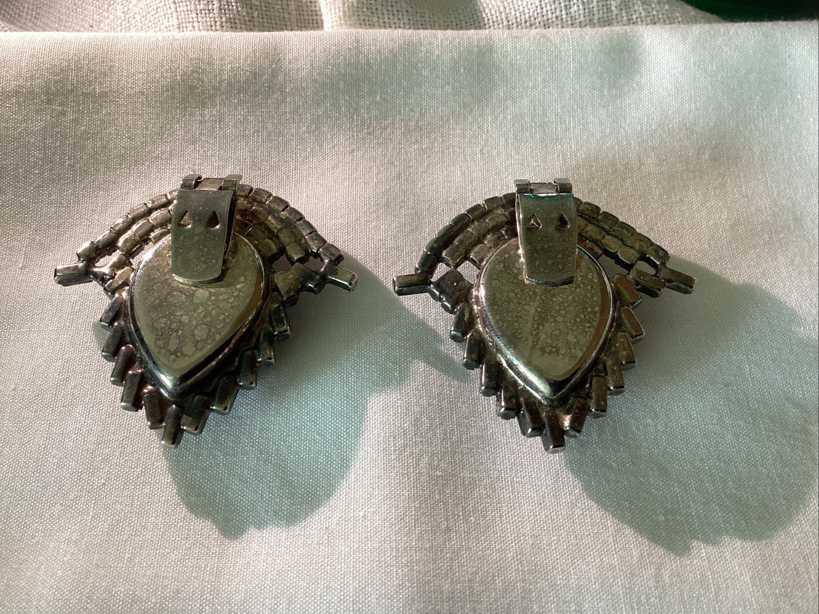 Vtg. Signed Bluette Rhinestones Shoe Clips Made in France Large Blue Stones