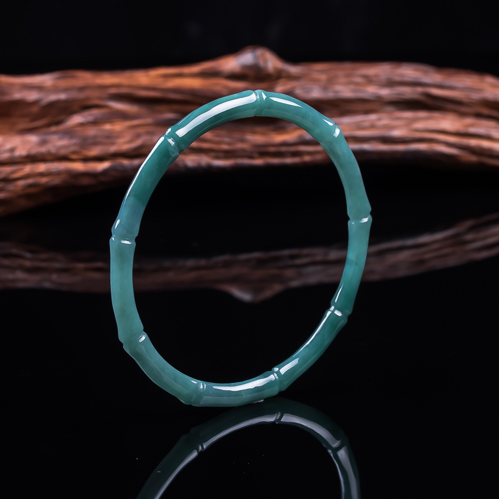 Certified Burma Grade A Natural Blue Jade Jadeite Bracelet Carved Bamboo Bangle