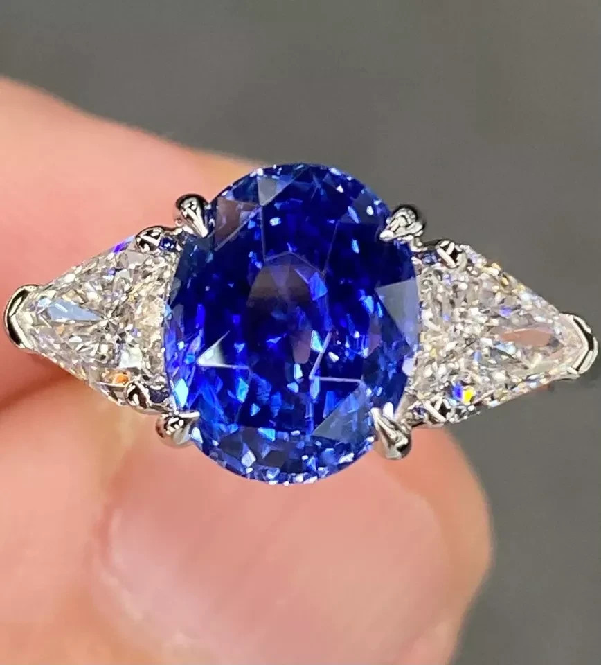 RARE 5.00 Ct Certified Oval Shape Natural Blue Diamond Ring White Gold Finish