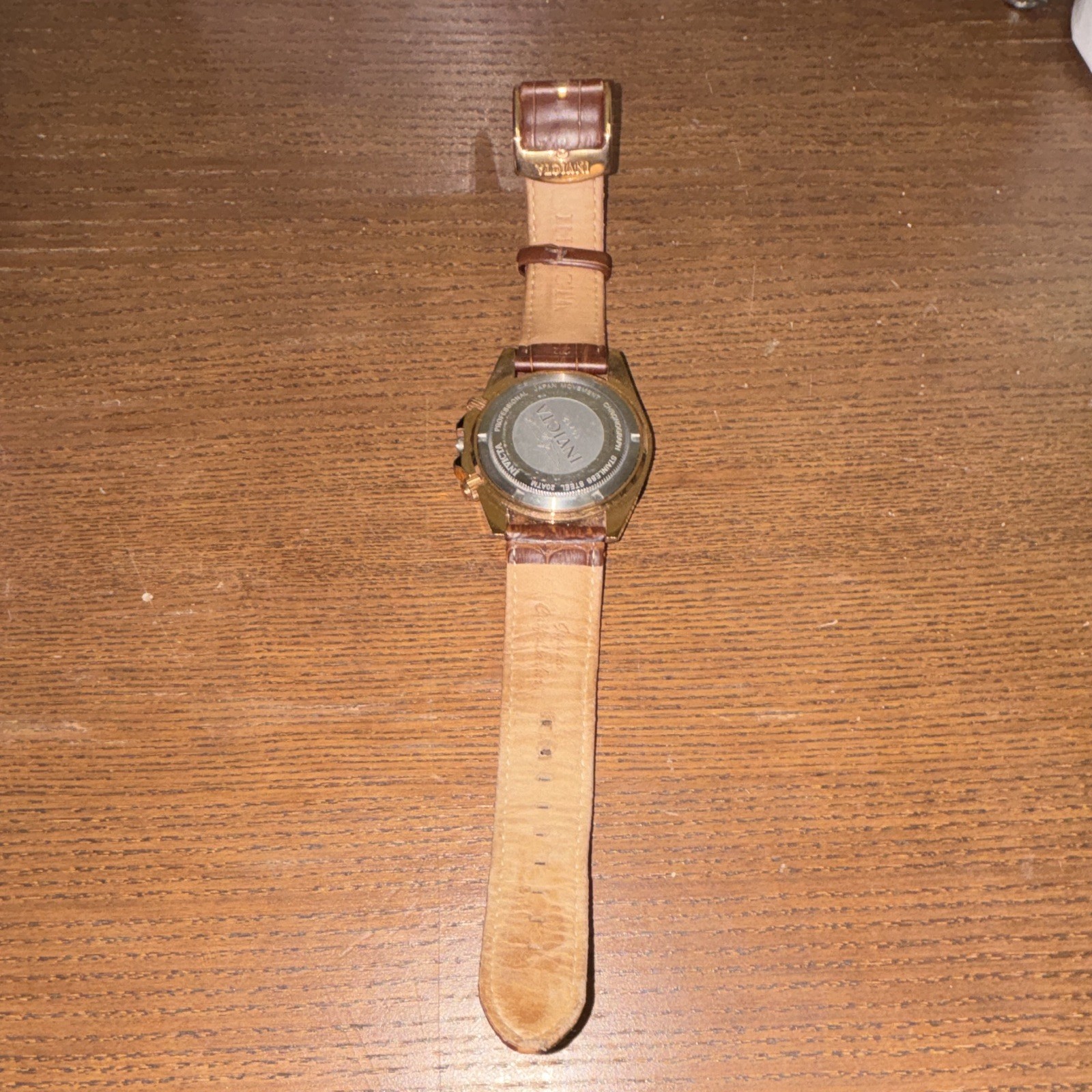 Invicta Men’s Quartz Chronograph Date 200m Gold Tone Brown Leather Watch