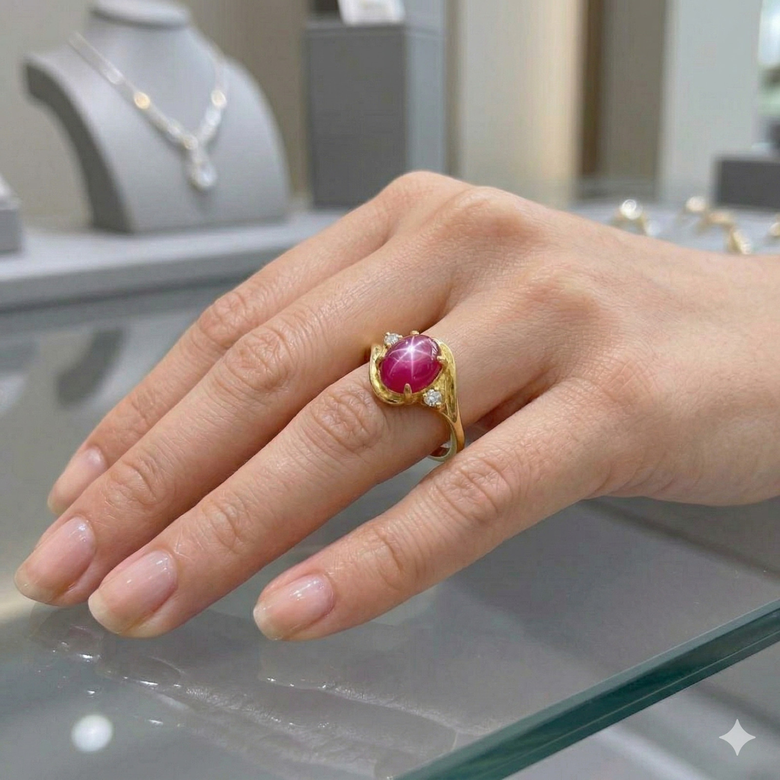 Lindy Pink Star Ruby Ring 925 Sterling Silver, 6 Rays Star Sapphire Ring