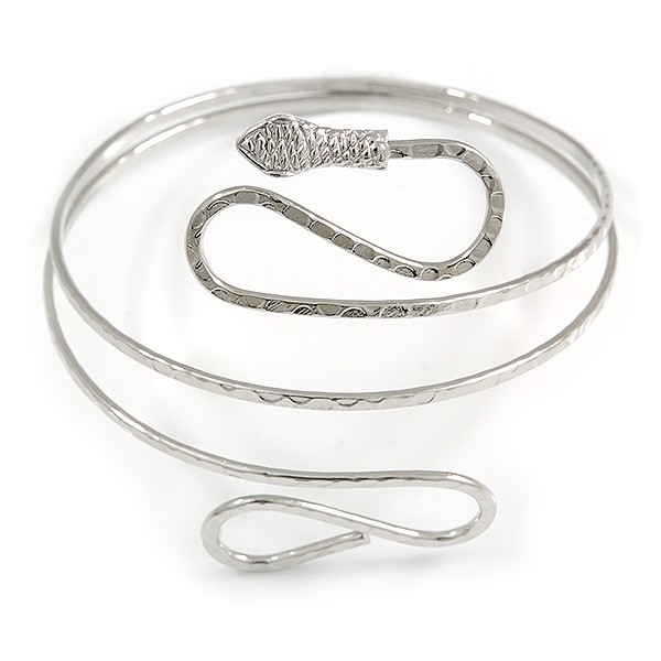 Hammered Snake Upper Arm, Armlet Bracelet In Silver Tone/ up to 28cm