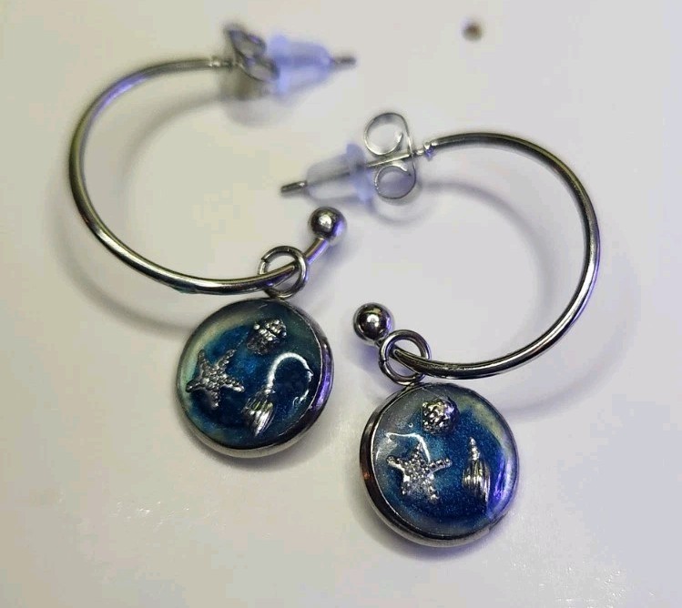 Handmade Resin Stainless Steel C-Hoop Earrings – 10 mm -Ocean Treasures