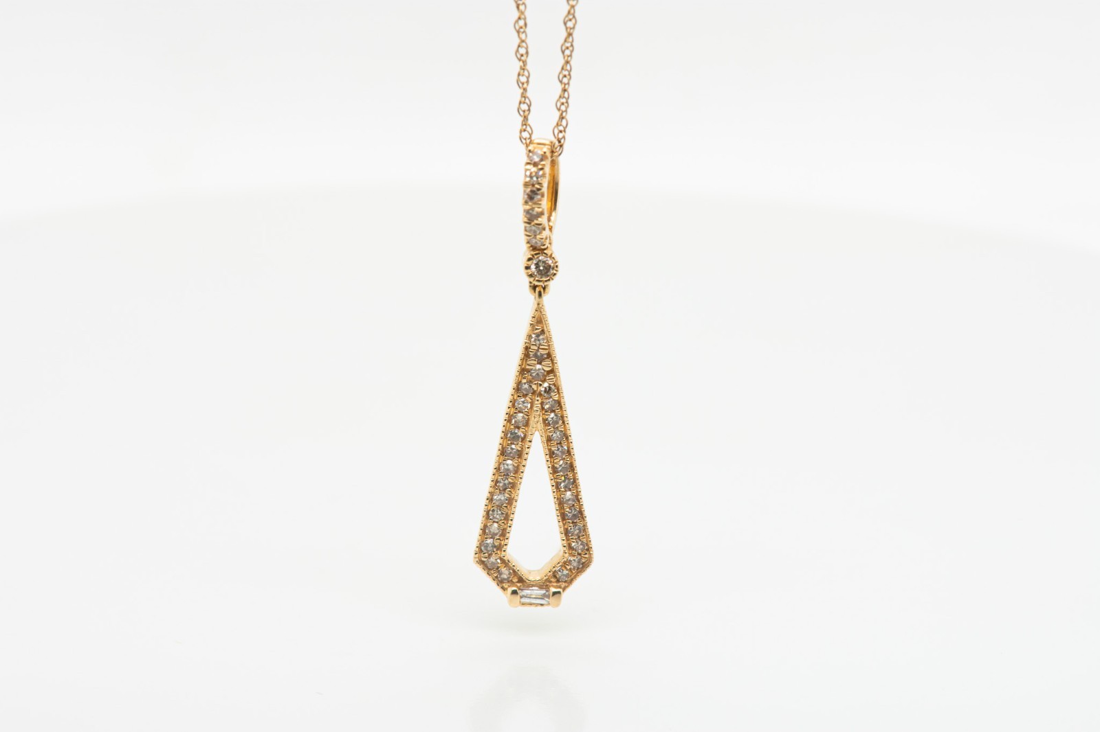 14k Yellow Gold Vintage Art Deco Style Diamond Pendant with 16” Chain