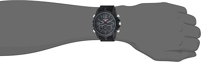 U.S. Polo Assn. Men’S Multifunction Watch Black Silicone Strap Analog Digital Di