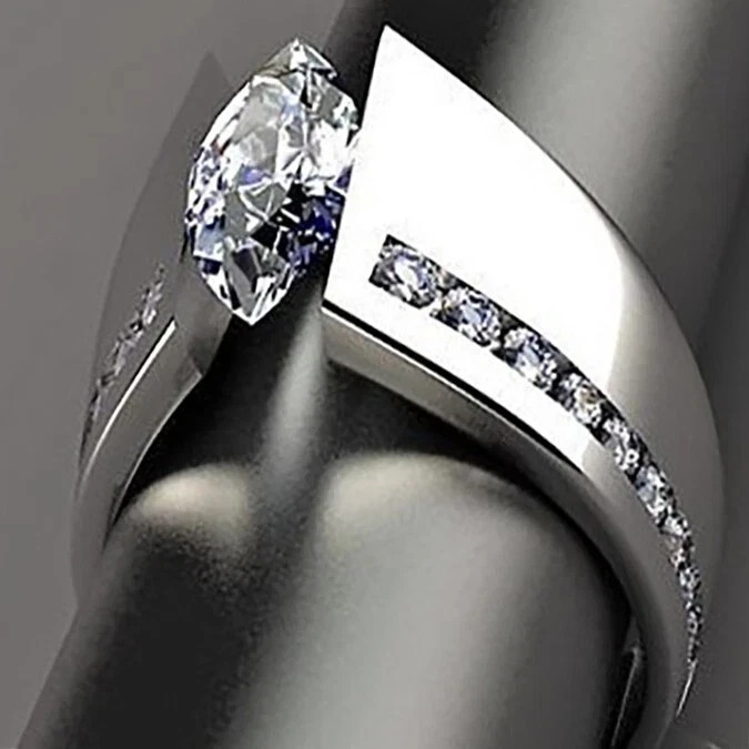 2 Ct Round Cut Simulated Diamond Wide Band Solitaire Engagement Ring 925 Silver