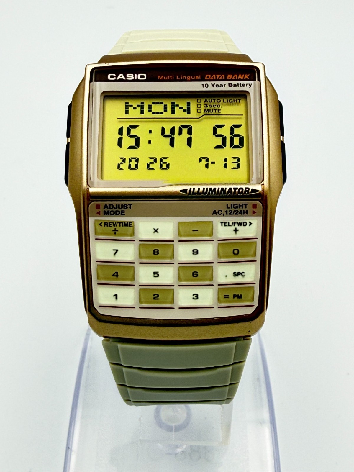 CASIO DBC-32 Data Bank Digital Calculator Beige Gold Color Quartz Watch – Rank A