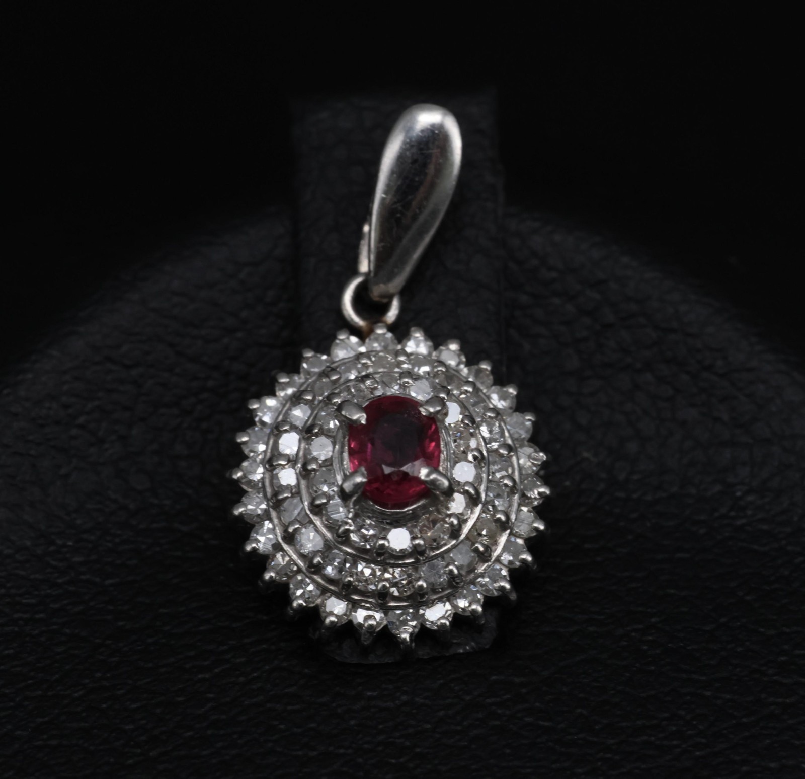 Vintage 0.20ct Natural Ruby & 0.33ct Diamond Triple Halo Platinum Pendant, 2.12g