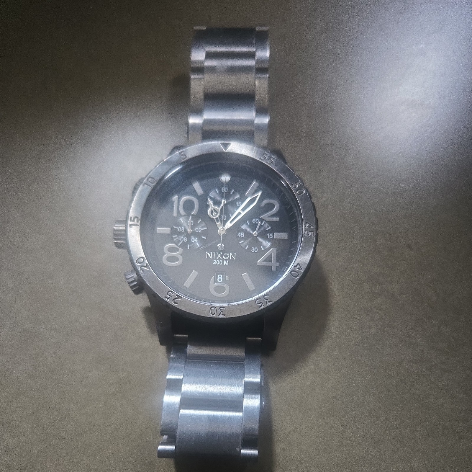 NIXON THE 48-20 CHRONO Gunmetal Chronograph Black Stainless An 200M – good cond