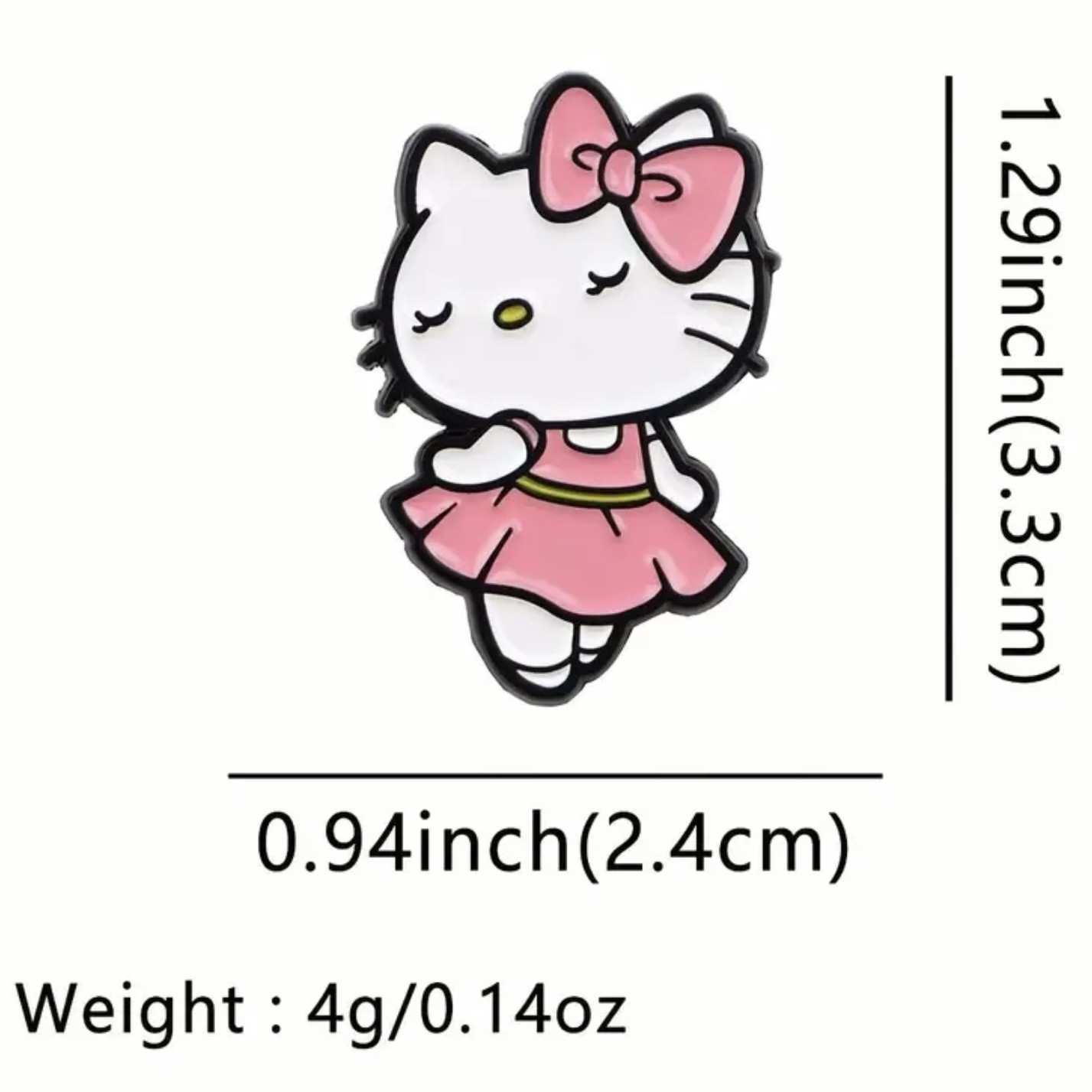 Hello Kitty Dancing in a Pink Dress & Bow, Enamel, Zinc, Alloy, Pin, Brooch.