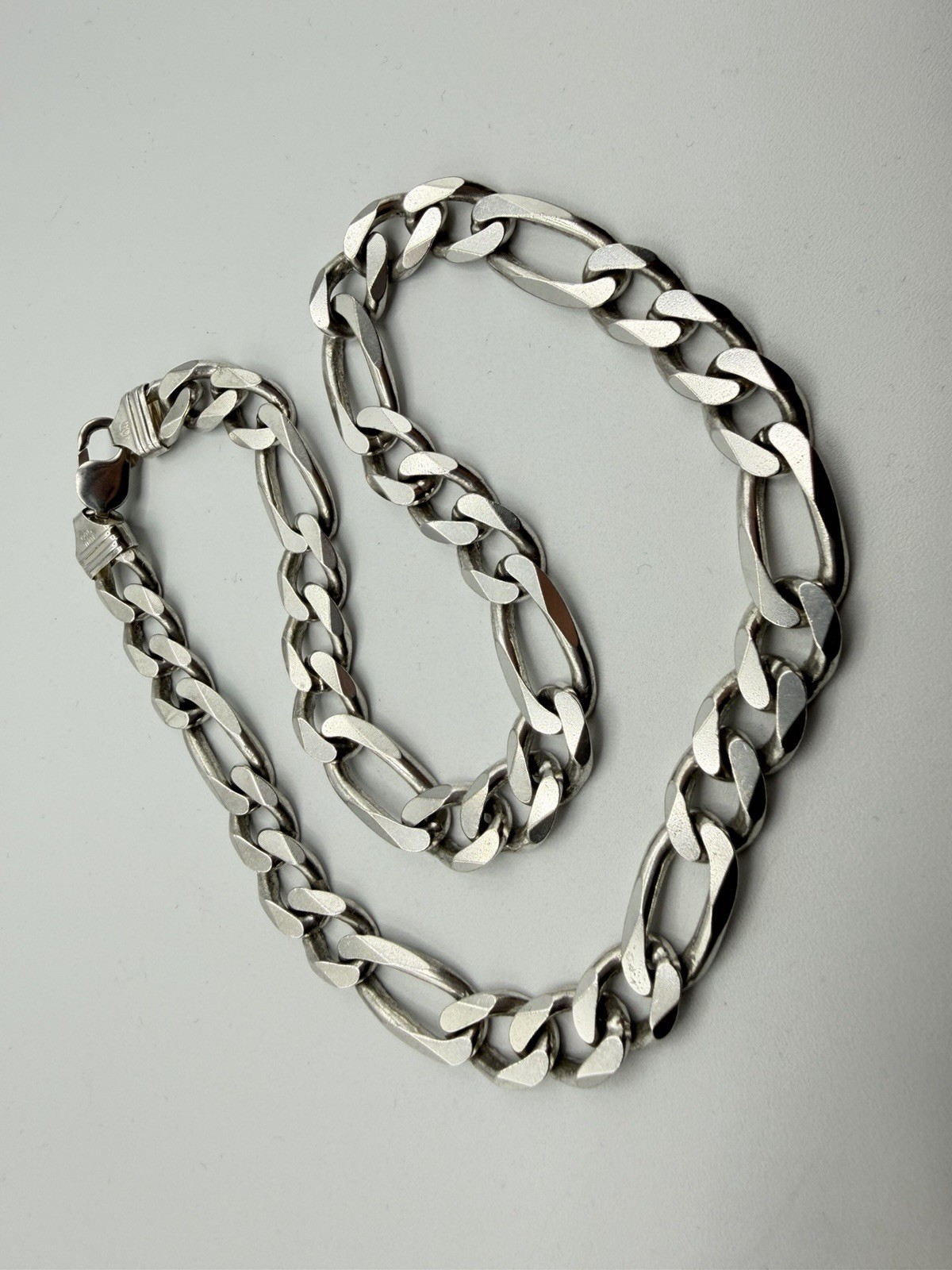122g VTG Sterling Silver 925 Large Figaro Link Chain Necklace Heavy Size 21-1/2”