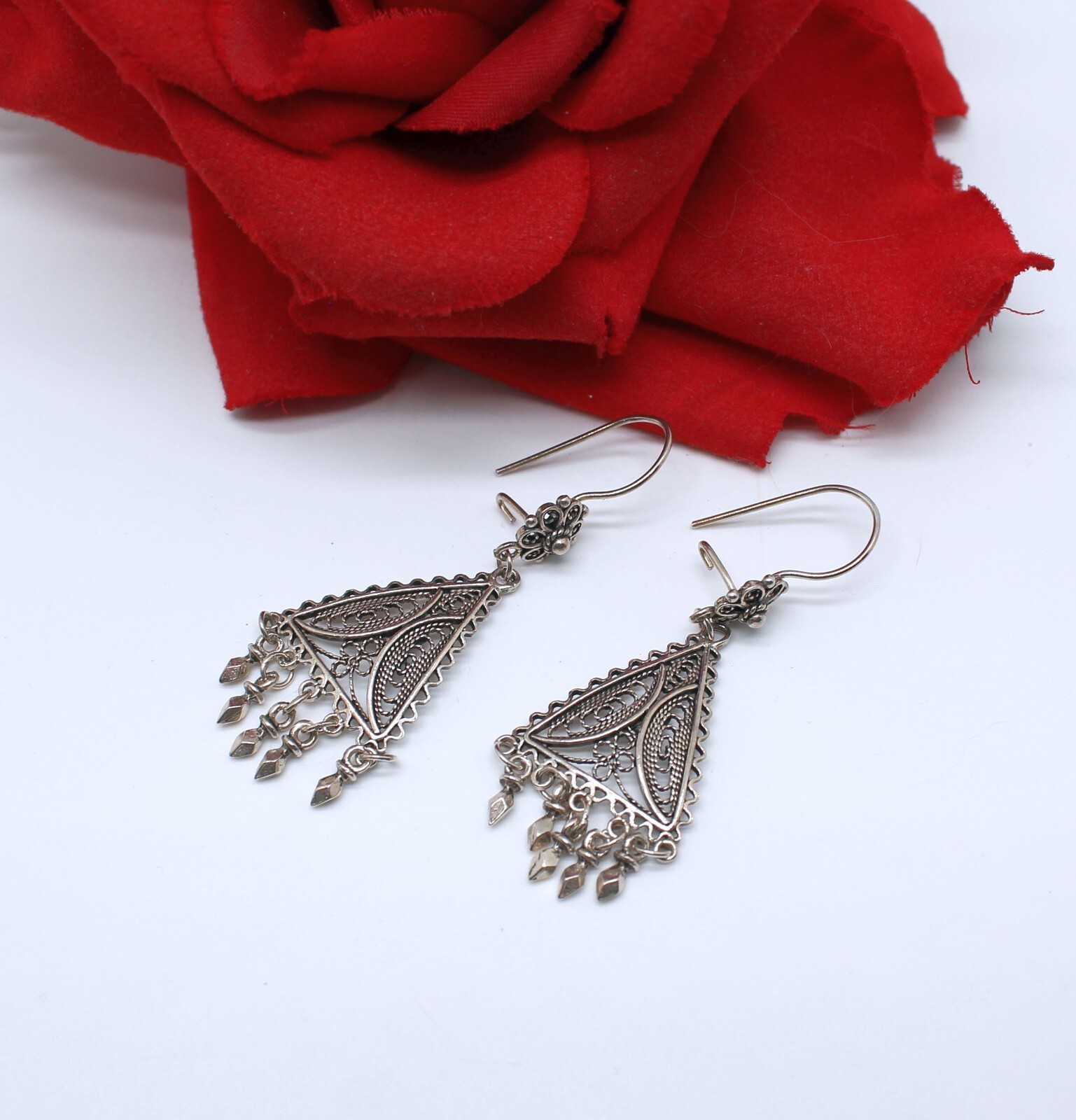 Sterling Silver Filigree Dangling Pierced Earrings 7.68g Cat RESCUE