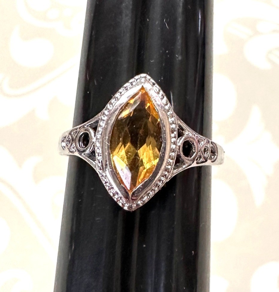 Sterling Silver Faux Marquise Golden Citrine Ring Size 10