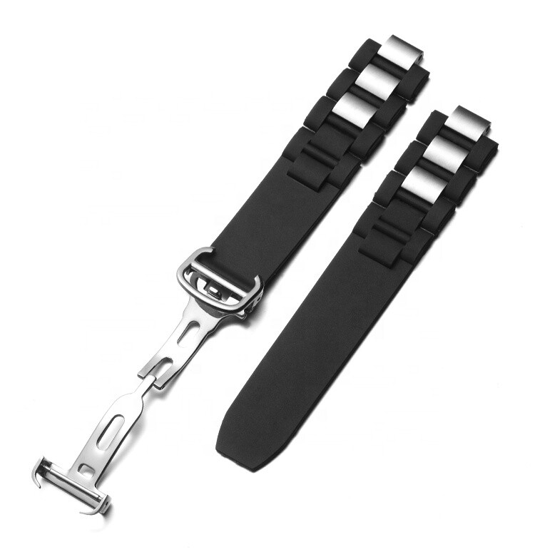 20MM RUBBER SILICONE BAND RUBBER STRAP FOR CARTIER 21 CHRONOSCAPH WATCH BLACK