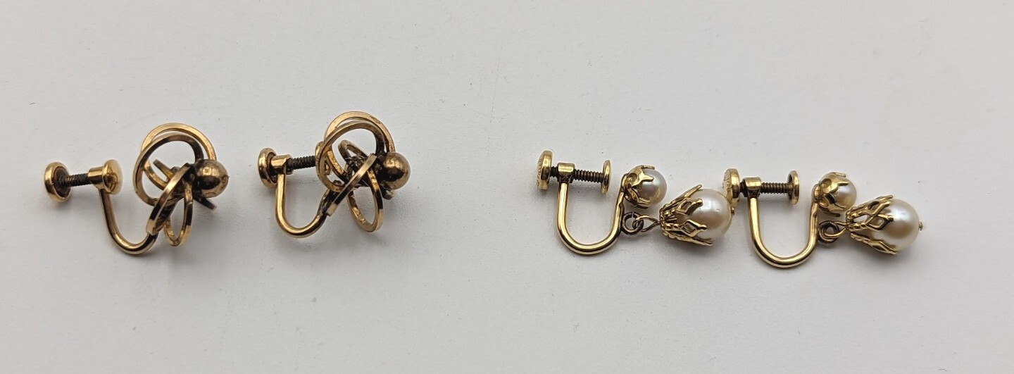 2 Pair Screw Back Earrings Gold Filled A&Z & HG Vintage GF