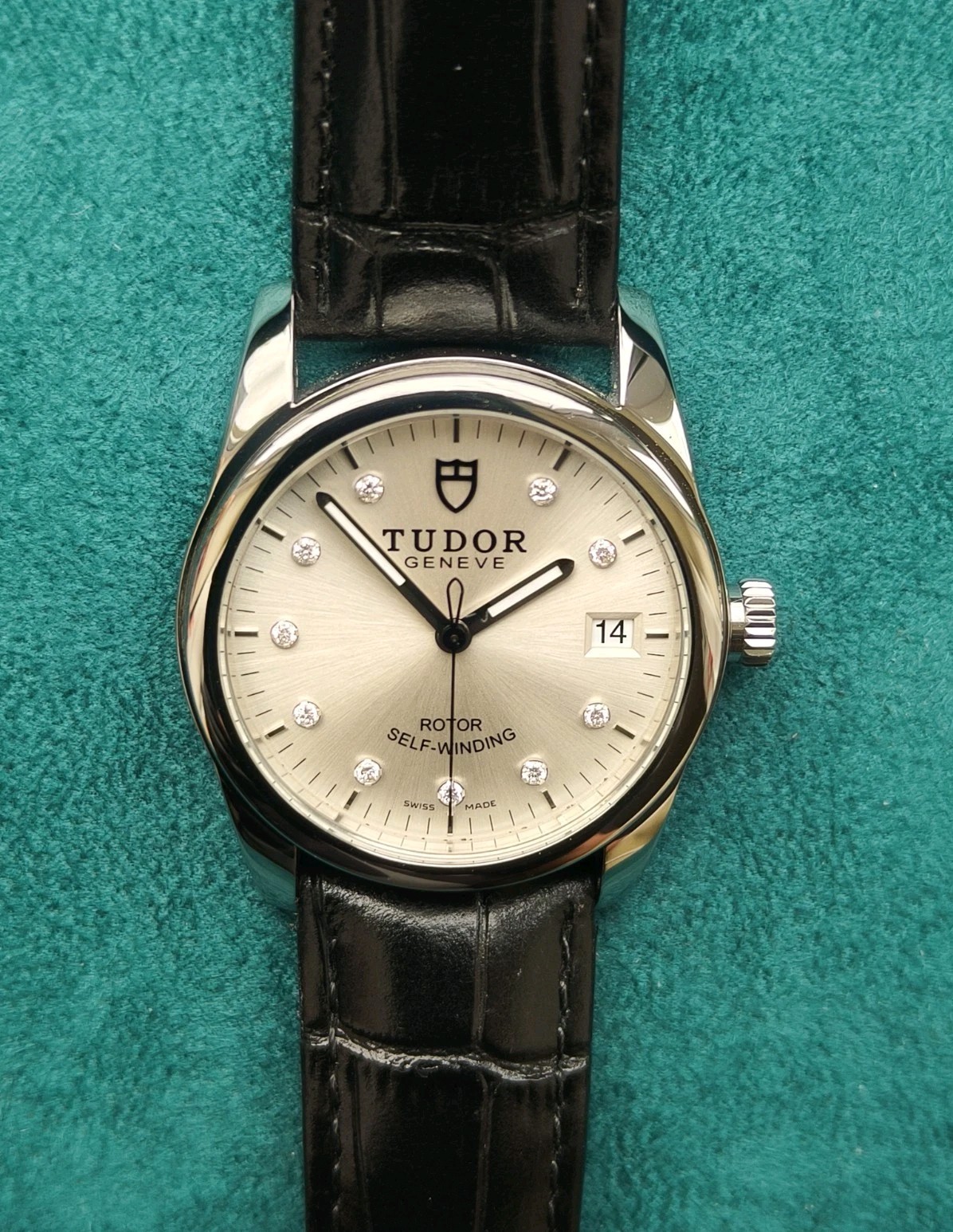 Tudor Glamour Date 55000 Silver Sunray Dial 10 Diamond Dots 36mm Mint Condition