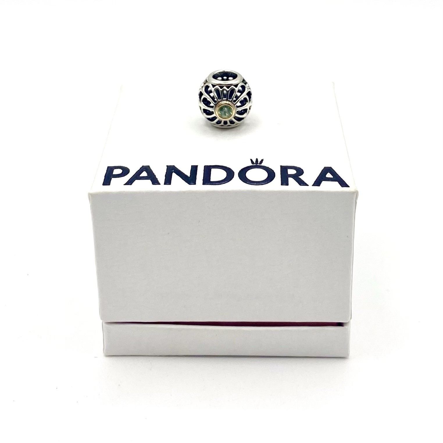 Pandora Charm 14K Gold 925 Sterling Silver Green Spinel Floral Vintage Allure