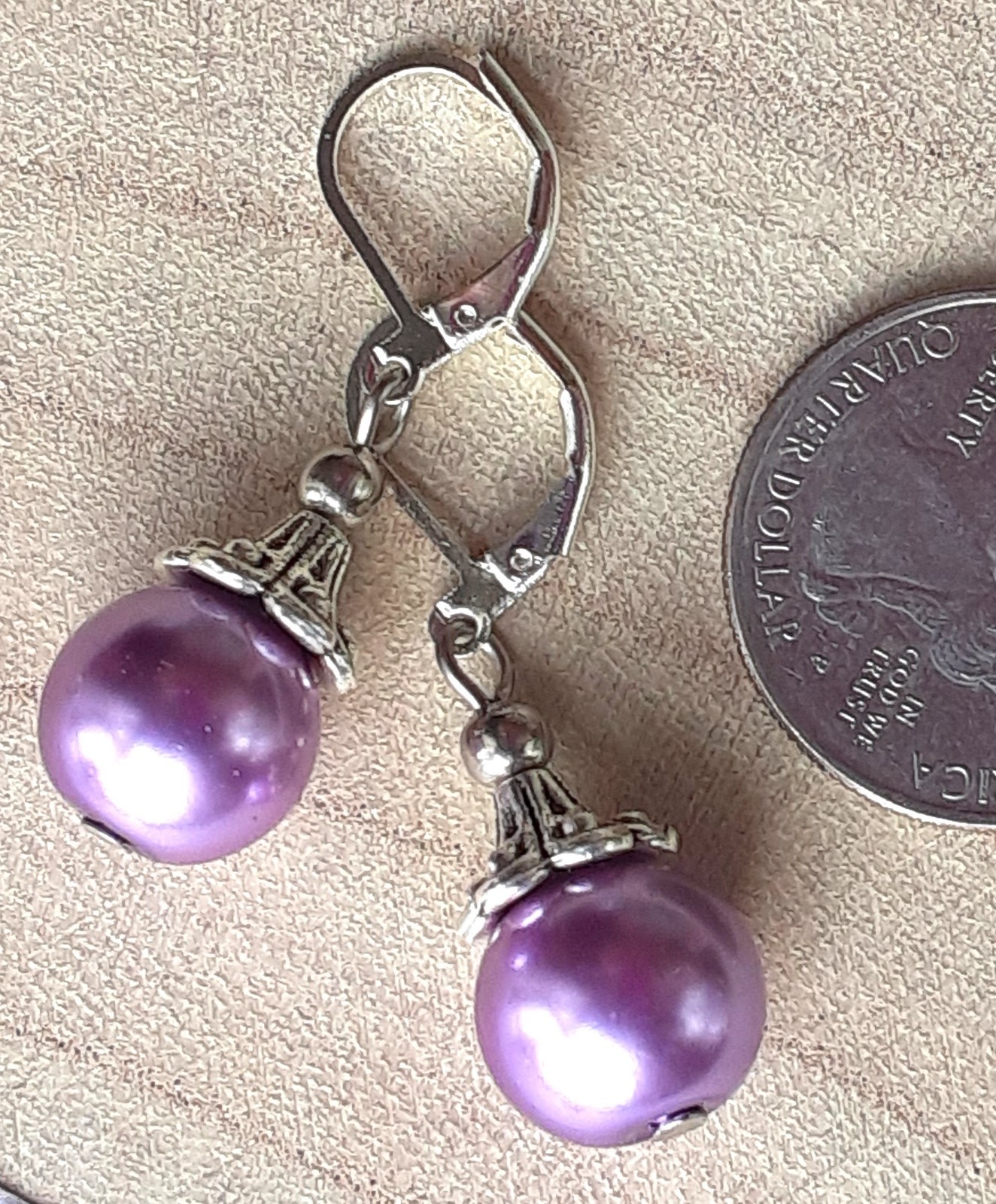 LAVENDER GLASS PEARL simple drop earring SP LEVERBACK XAG