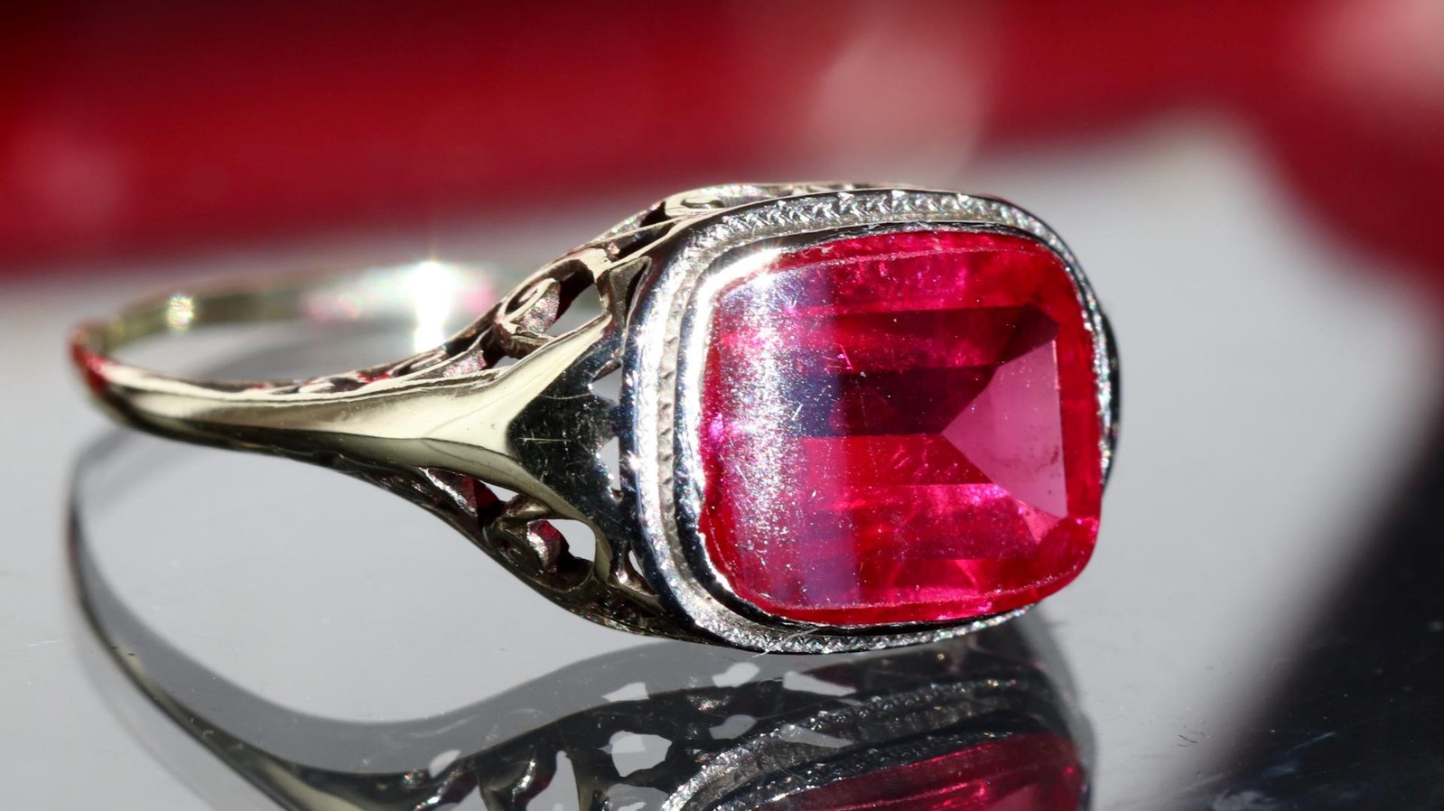 14k white gold ring 2.70ct lab created ruby solitaire size 7 antique 2.00g N3629