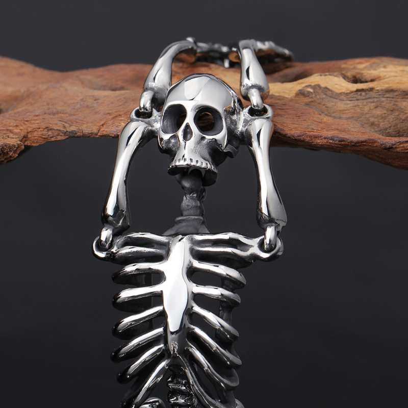 Pure Stainless steel skeleton Skull Bracelet Biker Chain Men Bangle Punk Jewelry