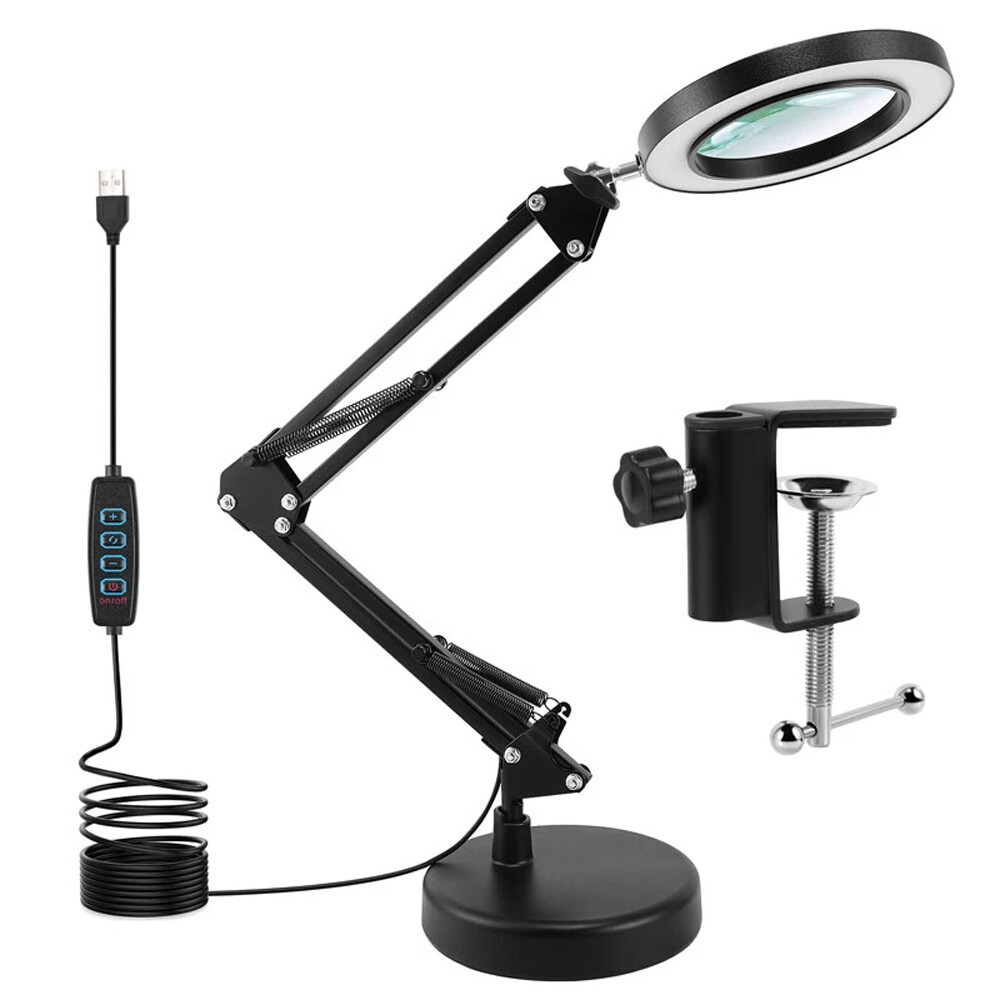 10X Magnifying Glass with Light and Stand, 2-in-1 LED Magnifier Desk Lamp for US