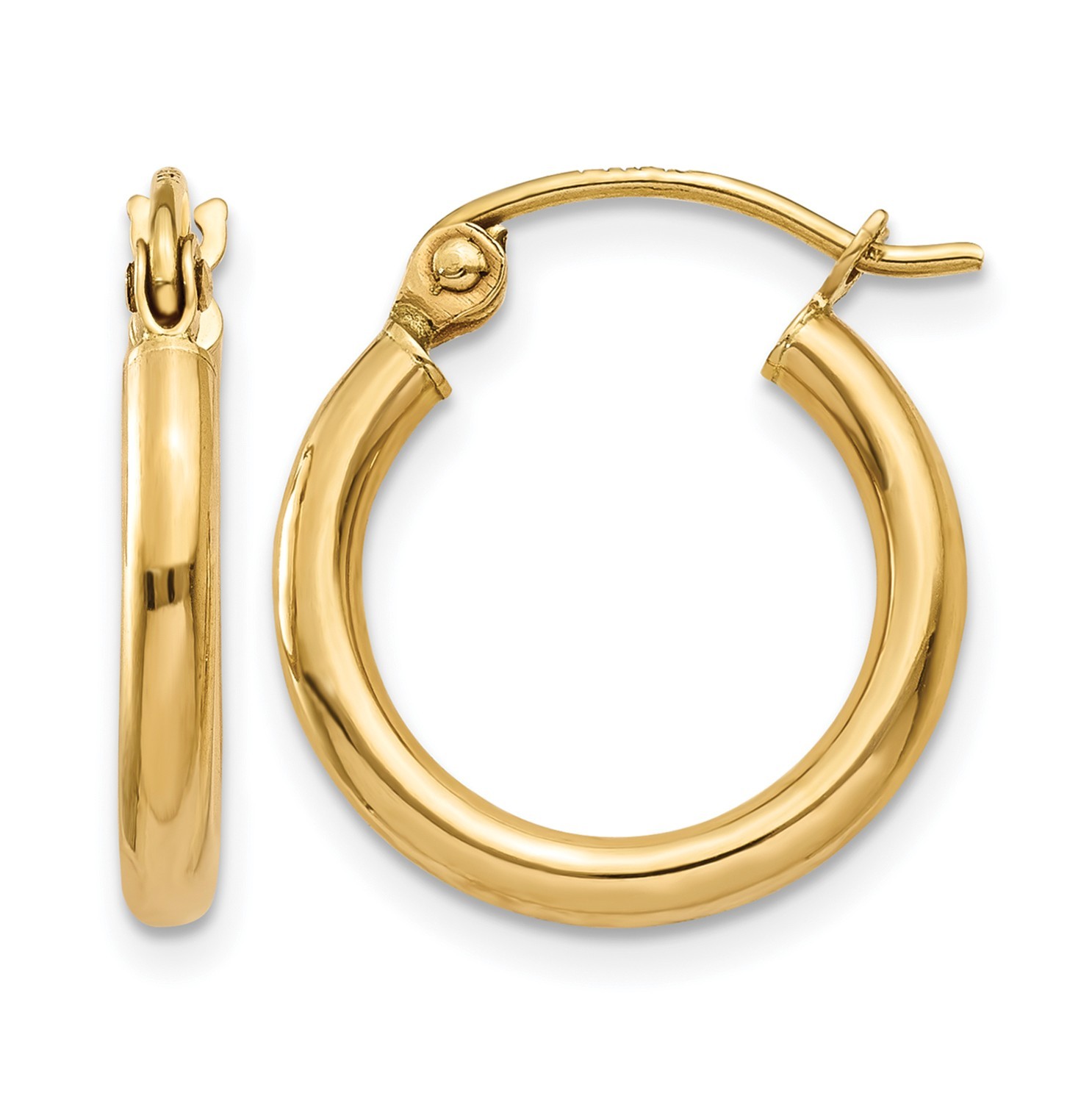 10K Yellow Gold Hoop Earrings 15mm Lightweight Polished Small Hoop Earrings Wire