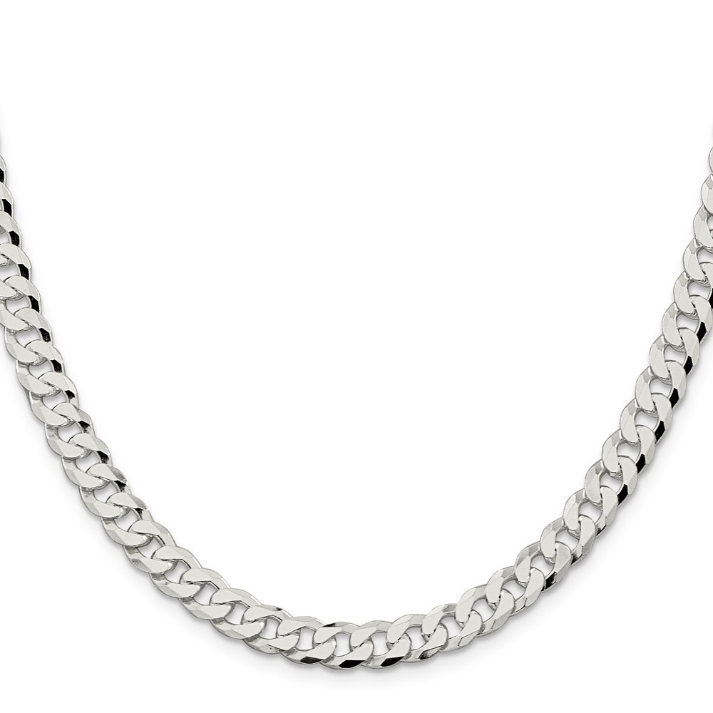 Sterling Silver 7mm Beveled Curb Chain Necklace 30″