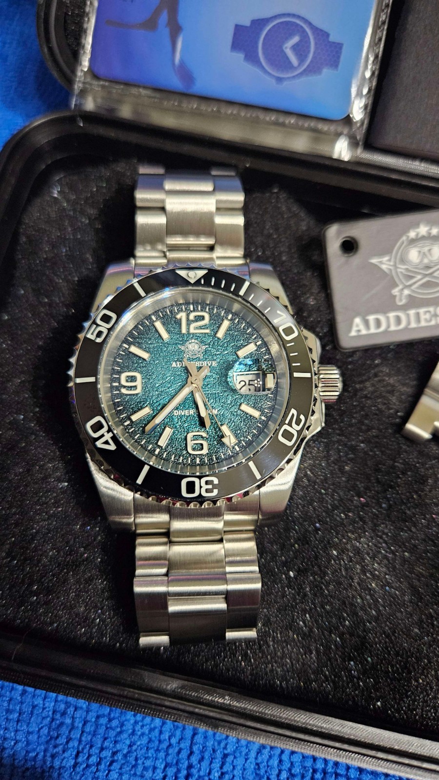 Addiesdive AD2513 Diver Watch, 200M Waterproof, 41mm, Blue Dial w/ Extra Strap