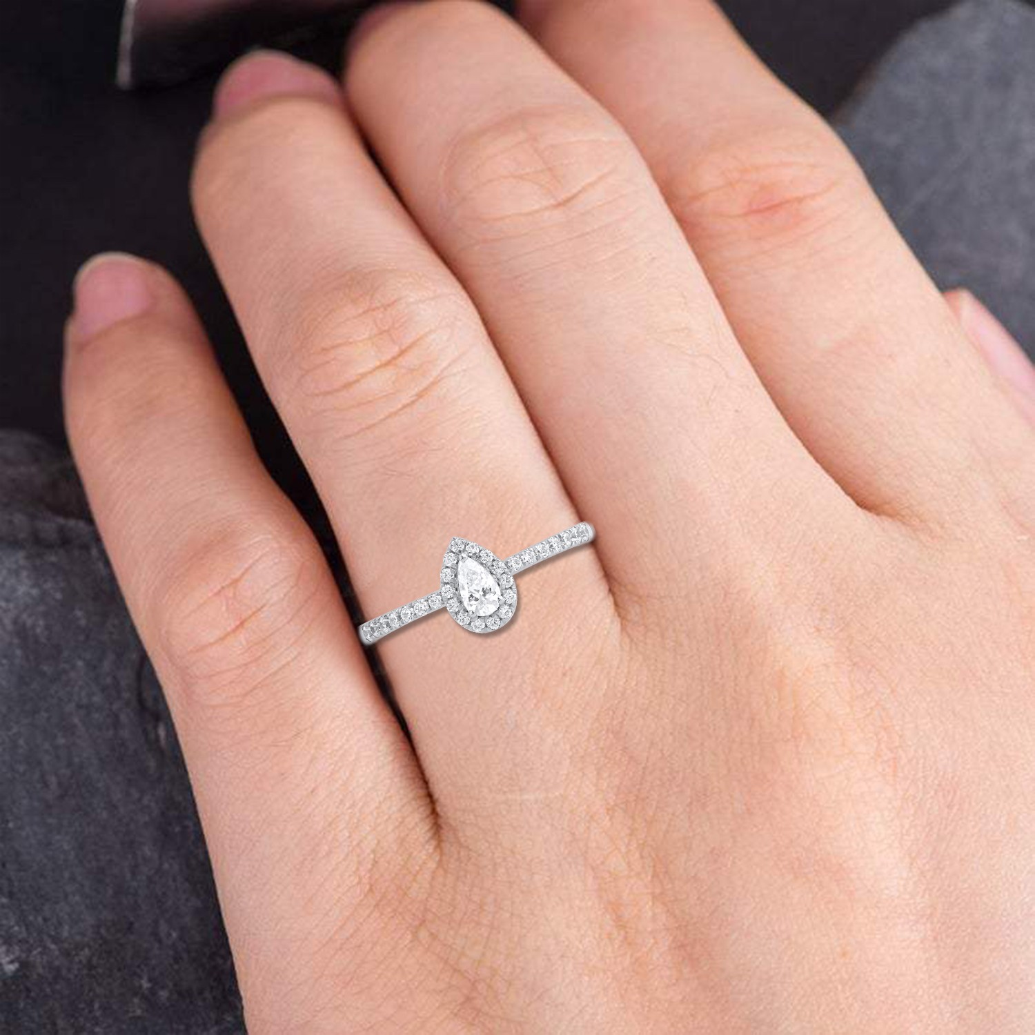 0.45Ct Pear Cut IGI Certified Lab Grown Diamond Women’s Ring 10K Sterling Silver