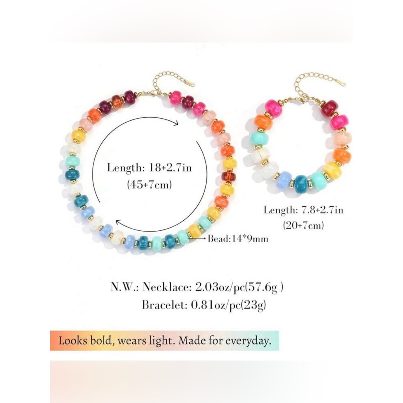 Colorful Bead Necklace & Bracelet Set