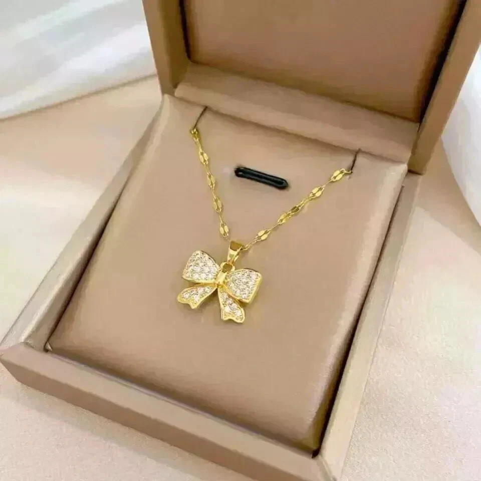 2.2CT Round Cut Lab Created Diamond Women’s Bow Pendant 14k Yellow Gold Plated